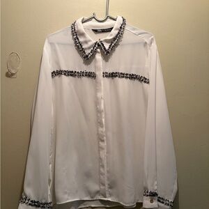 Zara Ivory Blouse with Dark Accents